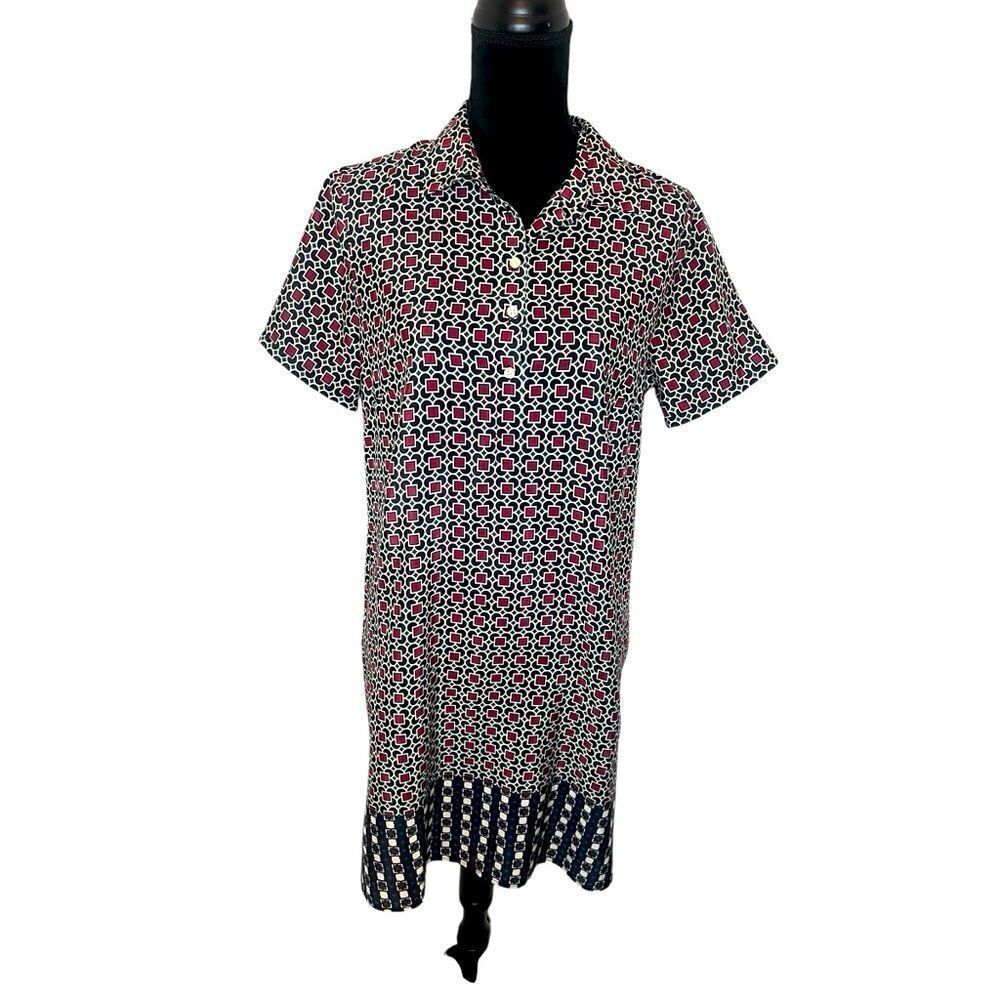 JCREW GEOMETRIC SHORT SLEEVE PURPLE WHITE SHORT SLEEVE SHIRT DRESS WOMEN SIZE 10